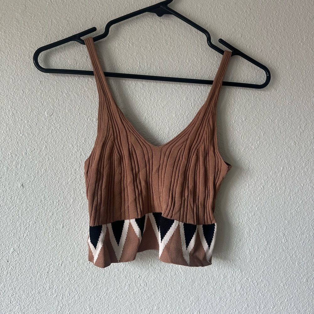 Cider Brown and Black Geometric Knit Tank Top